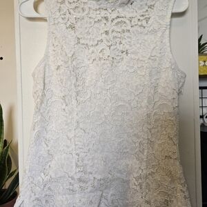 White House Black Market White Lace Overlay Shell